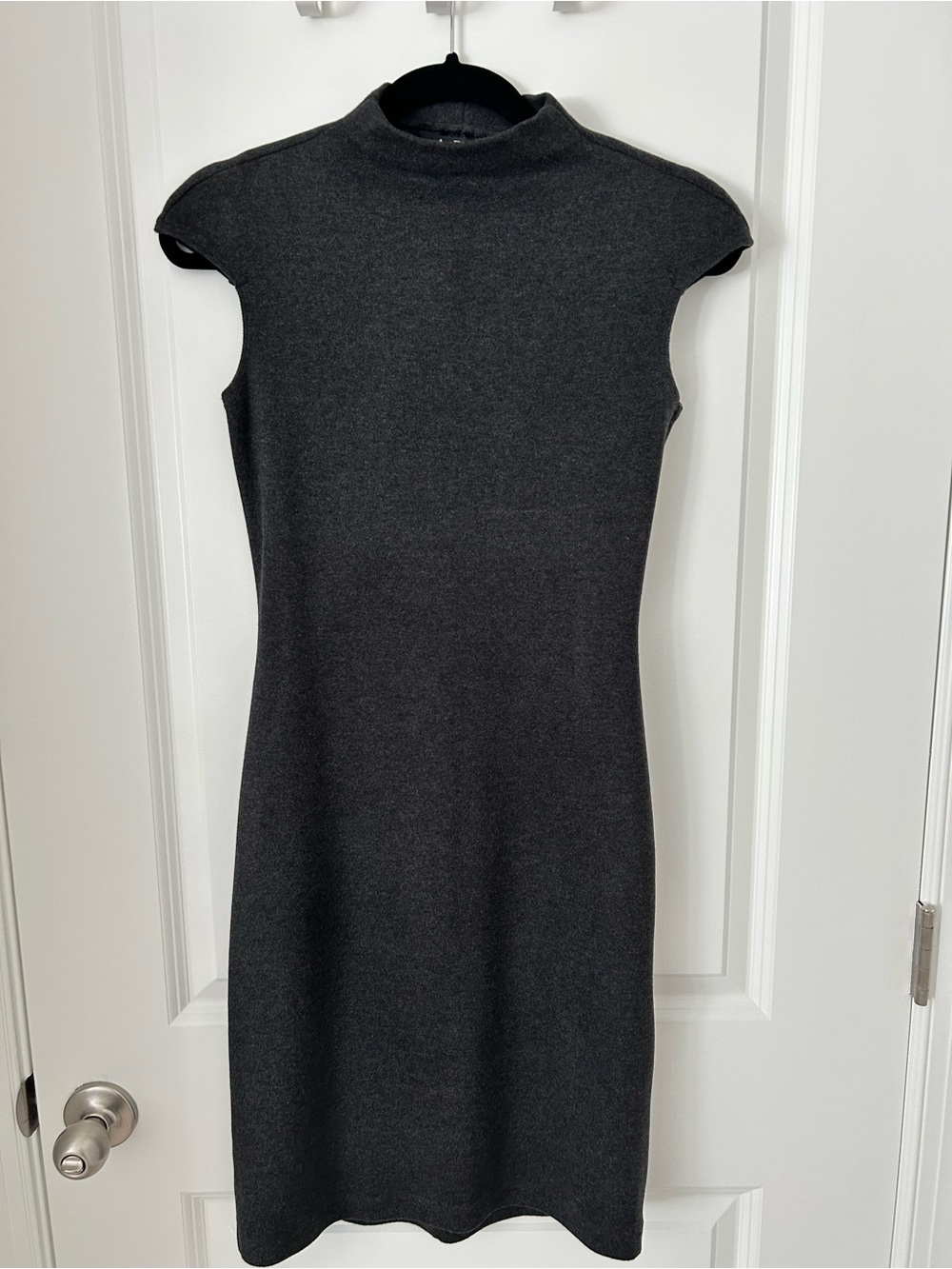 Vintage ABS Allen Schwartz Charcoal Stretch Knit Bodycon Dress Early 2000s Y2K